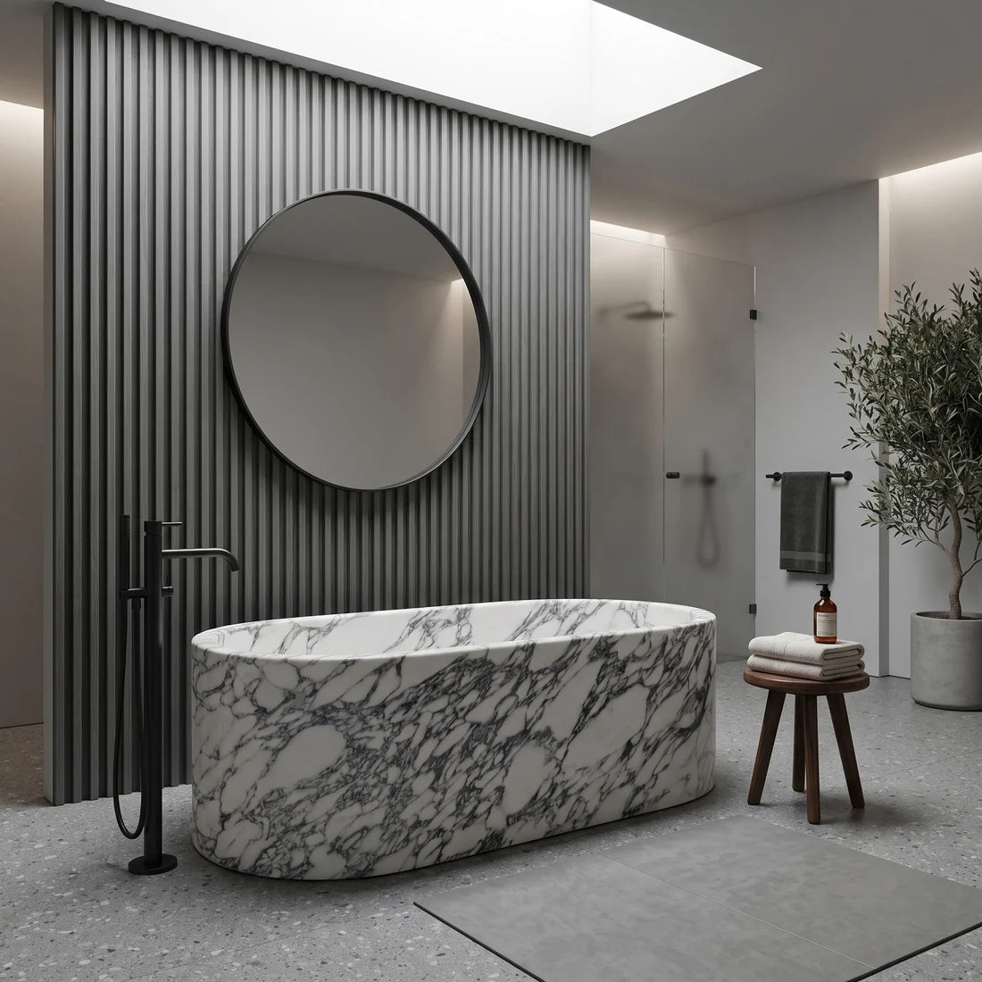 Arabescato Marble Freestanding Bathtub - Elliptical