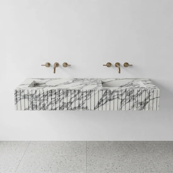 Arabescato Marble Double Sink - Fluted