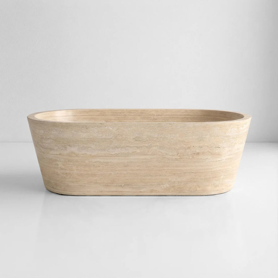 Beige Travertine Freestanding Bathtub - Tapered