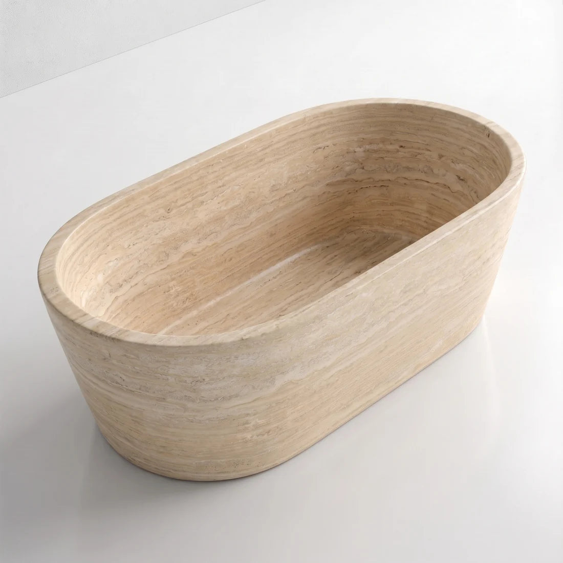 Beige Travertine Freestanding Bathtub - Tapered