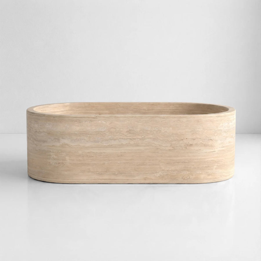 Beige Travertine Freestanding Bathtub - Elliptical