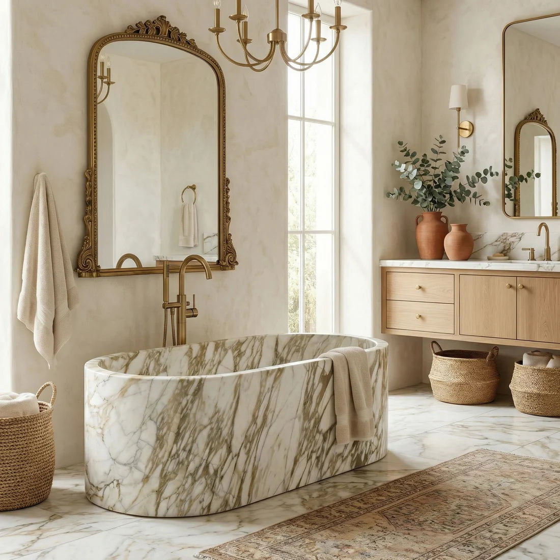 Calacatta Gold Marble Freestanding Bathtub - Elliptical