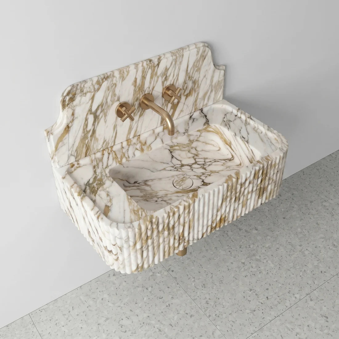 Calacatta Gold Marble Backsplash Sink - Fluted