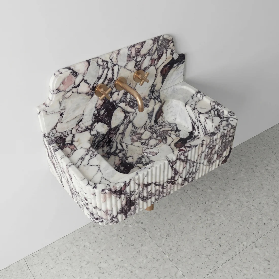 Calacatta Viola Marble Backsplash Sink - Fluted