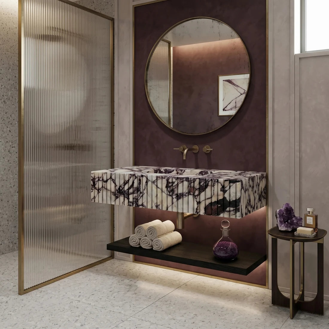 Calacatta Viola Marble Single Sink - Fluted