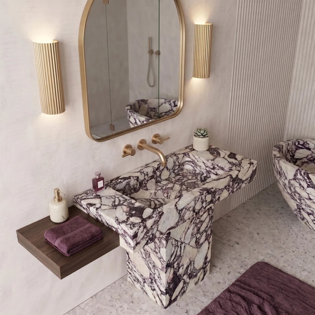 Calacatta Viola Marble Pedestal Sink - T-Shape