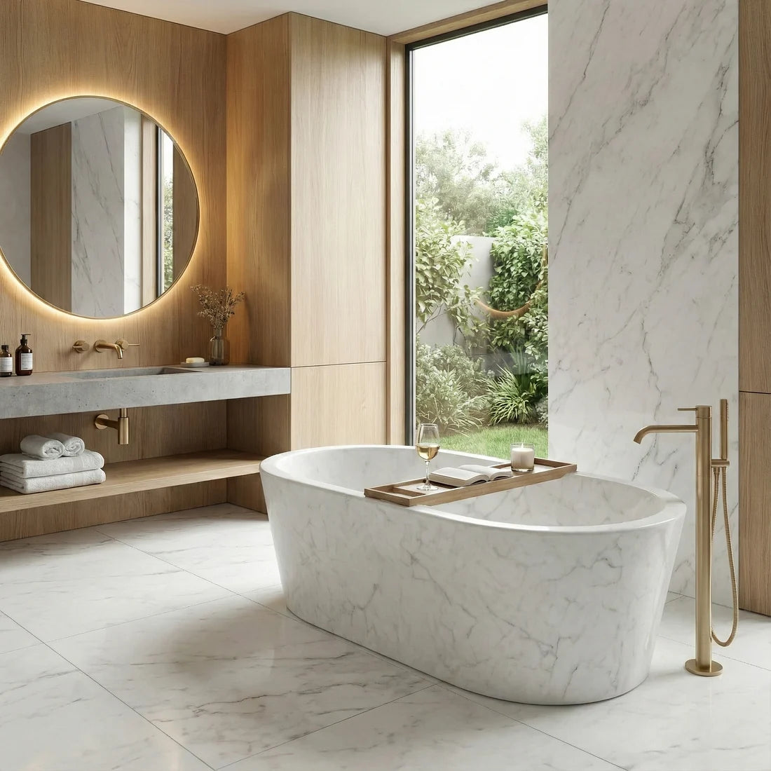 White Carrara Marble Freestanding Bathtub - Tapered