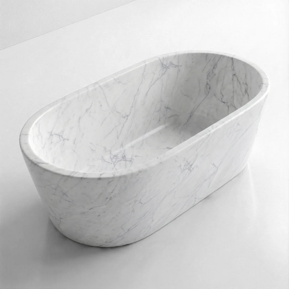 White Carrara Marble Freestanding Bathtub - Tapered