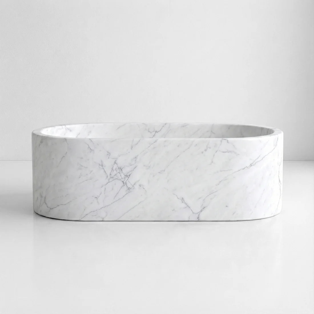 White Carrara Marble Freestanding Bathtub - Elliptical