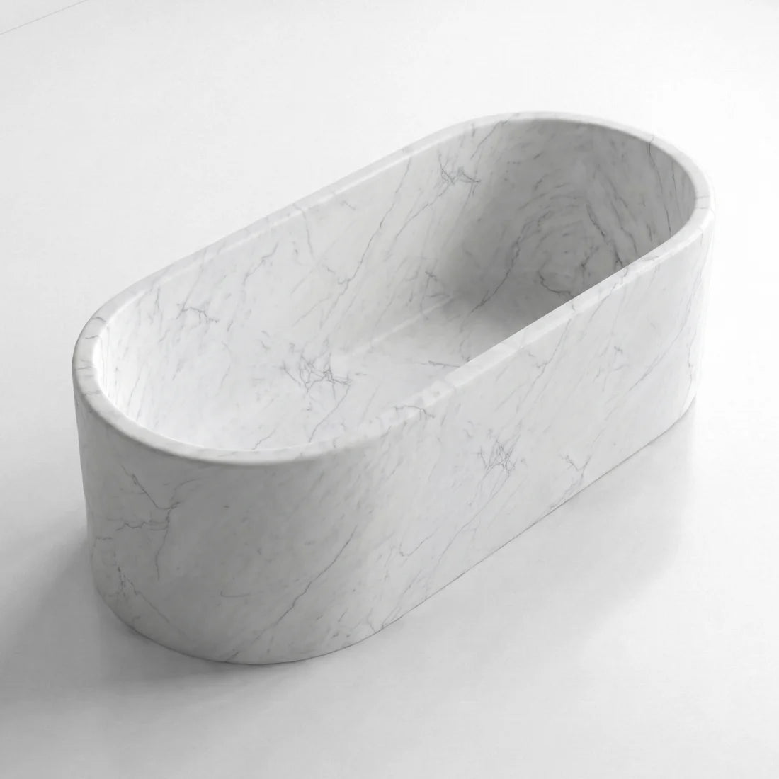 White Carrara Marble Freestanding Bathtub - Elliptical