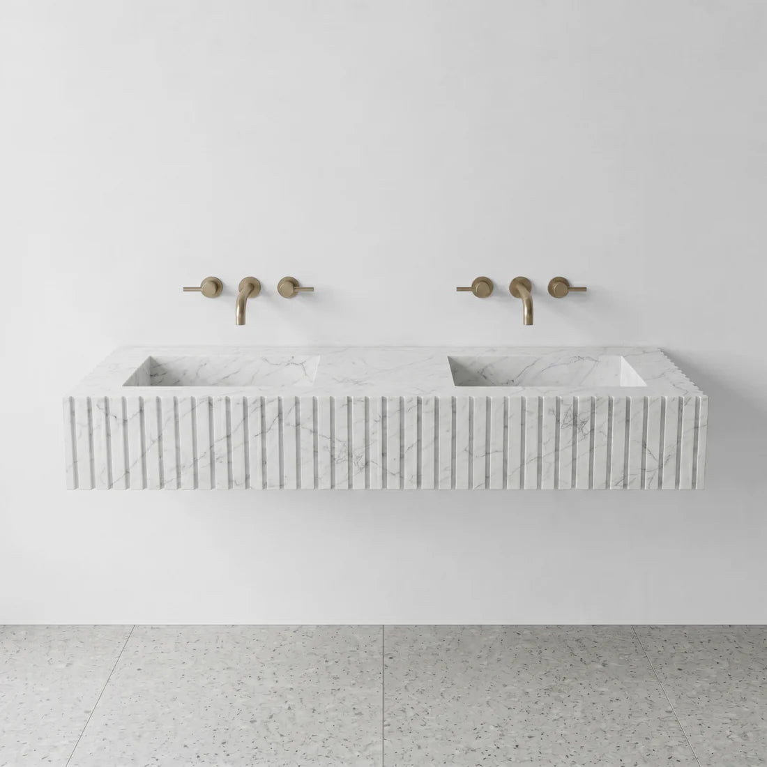 White Carrara Marble Double Sink - Fluted