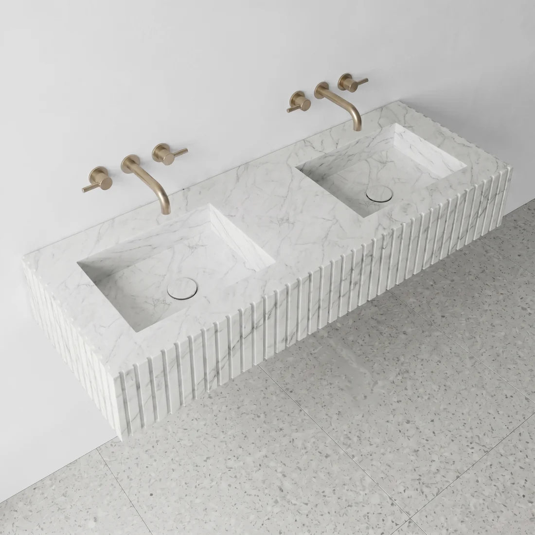 White Carrara Marble Double Sink - Fluted
