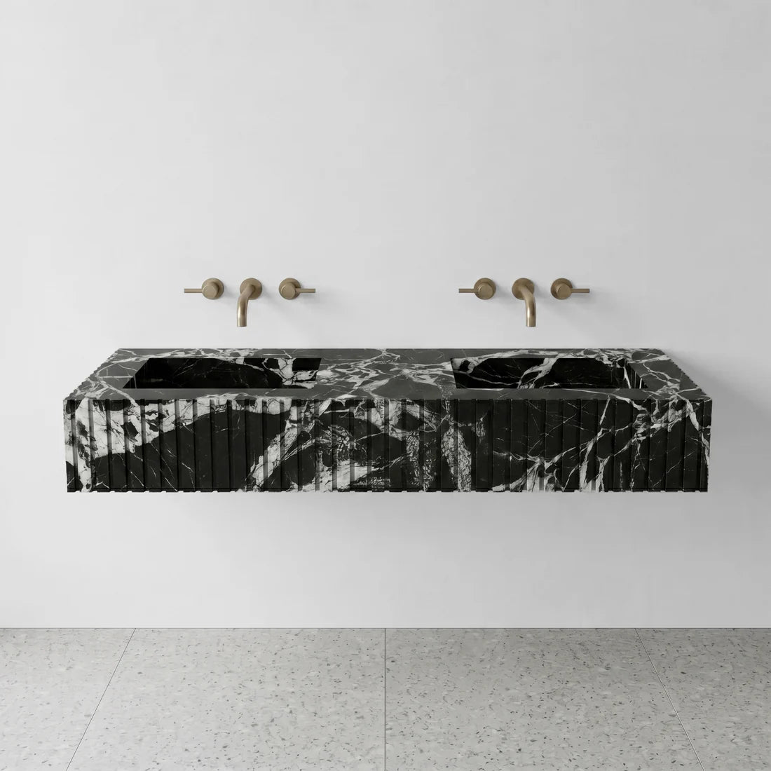 Grand Antique Marble Double Sink - Fluted