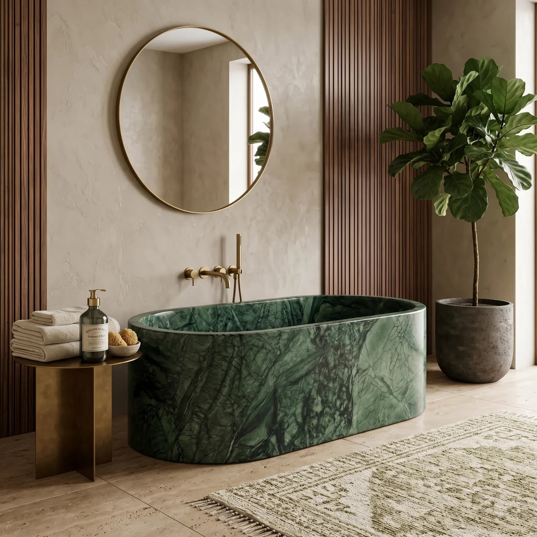 Green Guatemala Marble Freestanding Bathtub - Elliptical