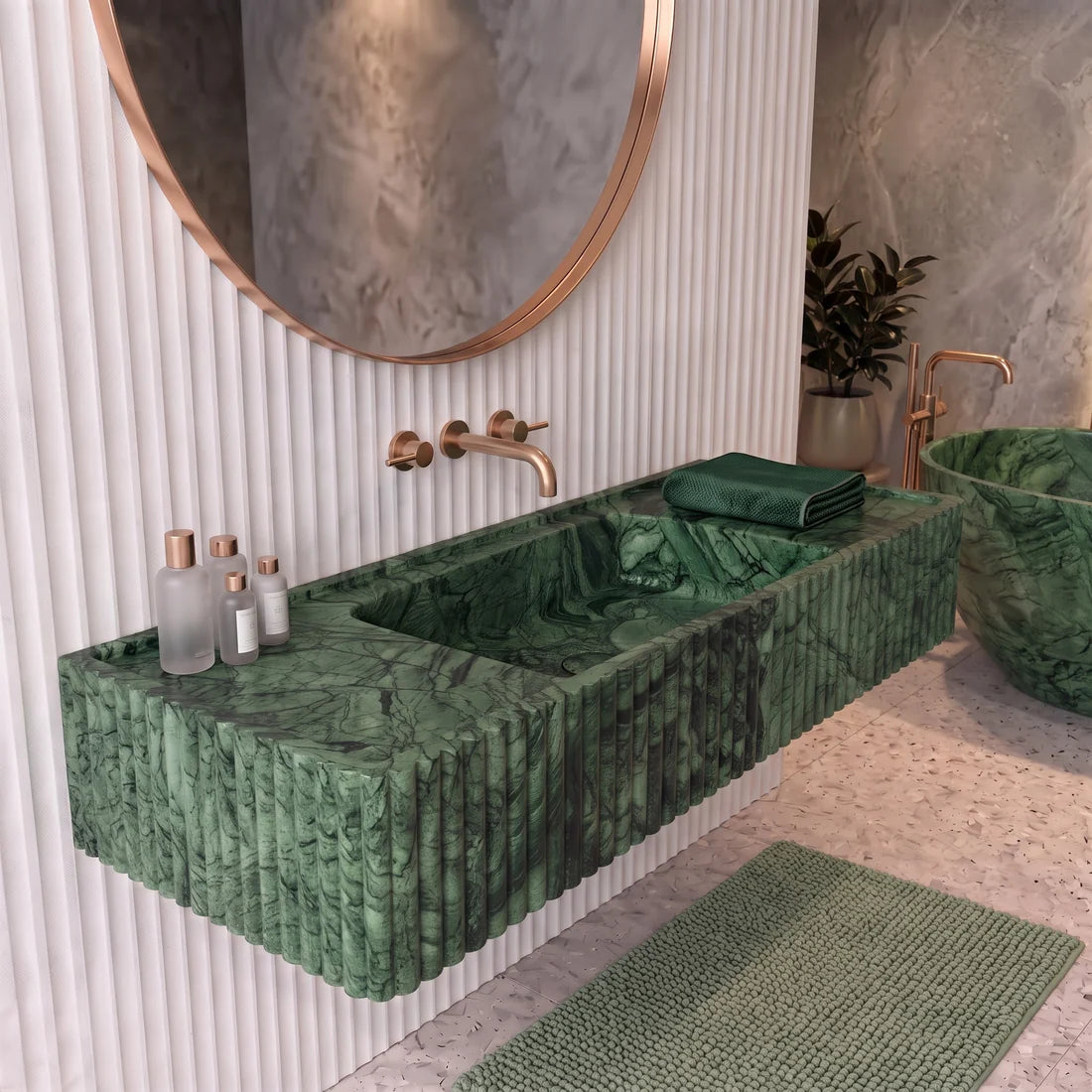 Green Guatemala Marble Monolith Sink - Fluted
