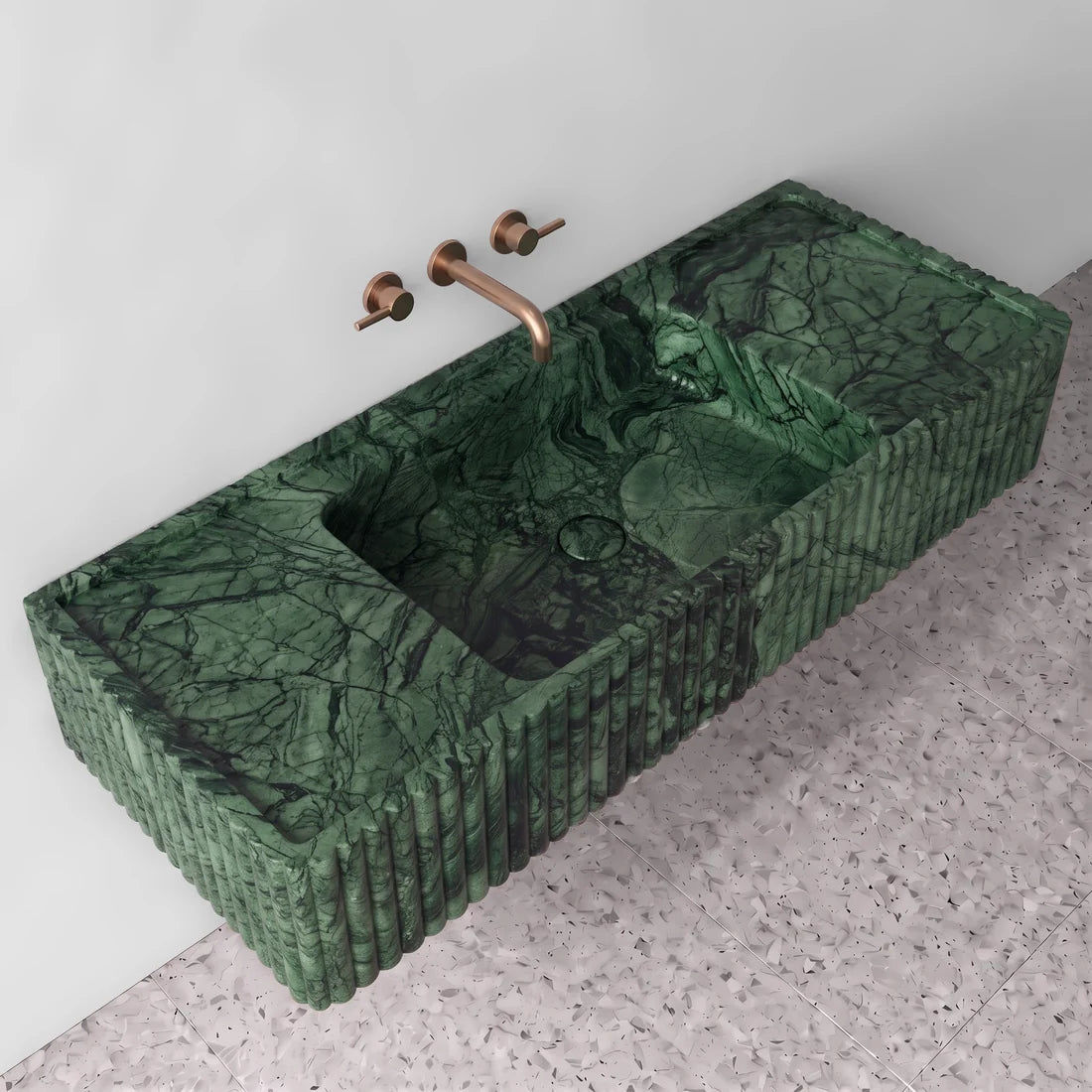 Green Guatemala Marble Monolith Sink - Fluted