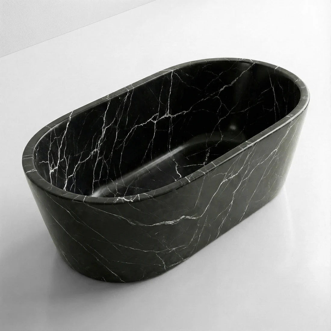 Nero Marquina Marble Freestanding Bathtub - Tapered