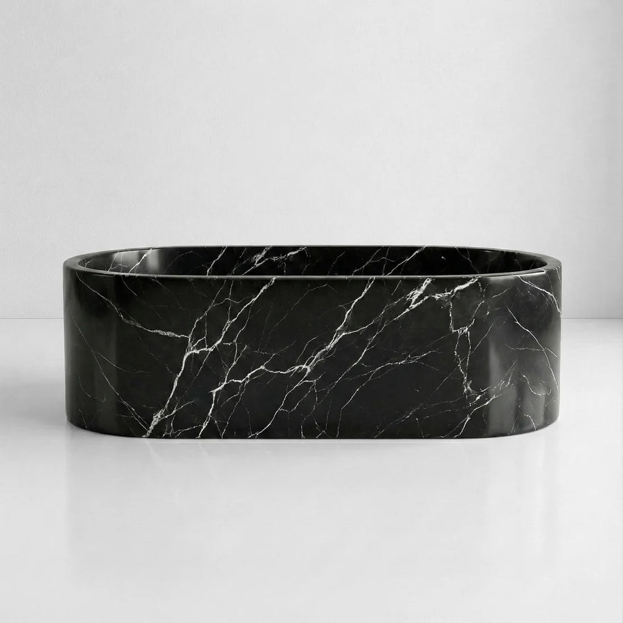 Nero Marquina Marble Freestanding Bathtub - Elliptical