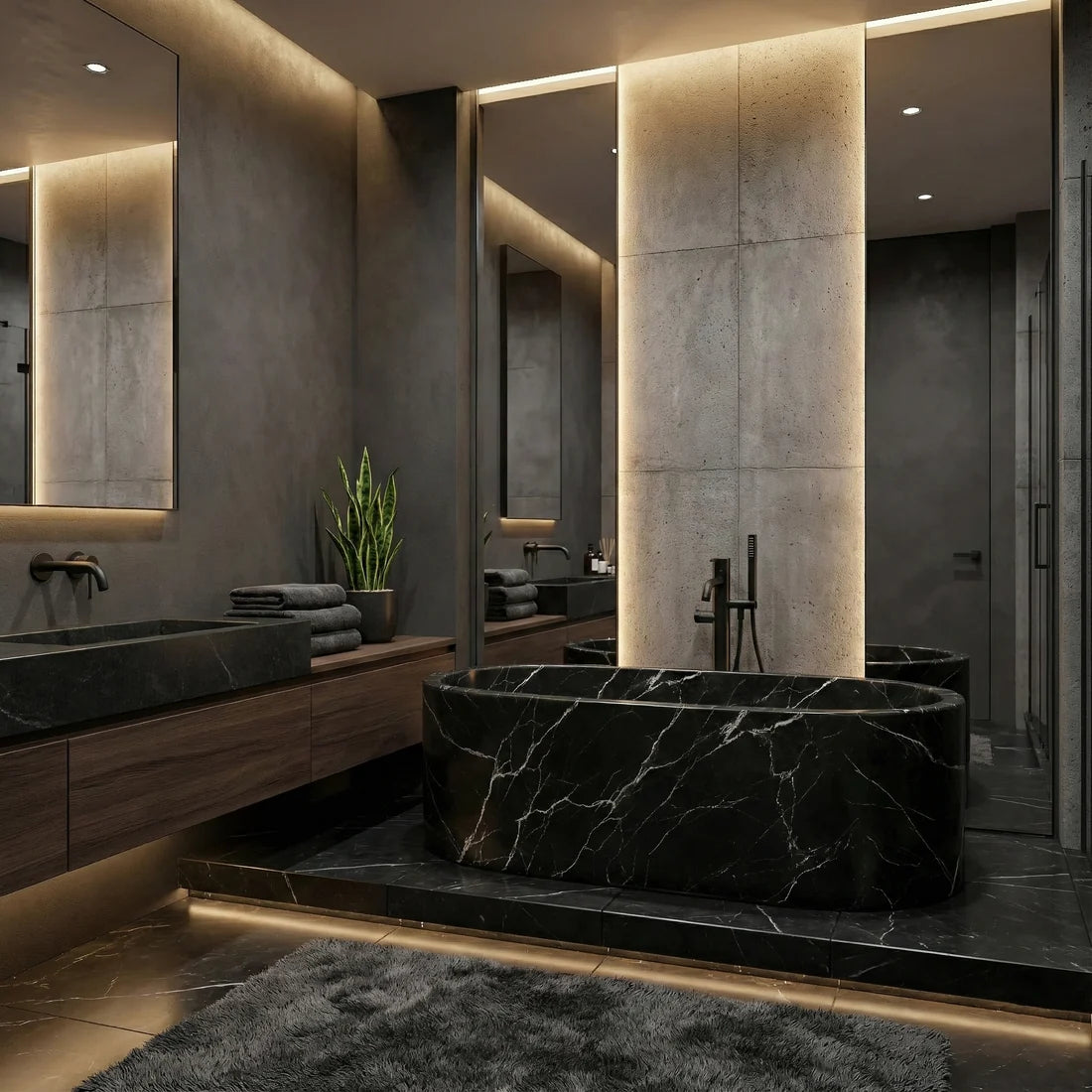 Nero Marquina Marble Freestanding Bathtub - Elliptical