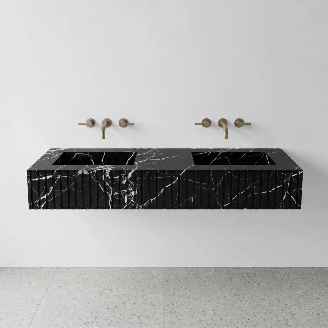Nero Marquina Marble Double Sink - Fluted