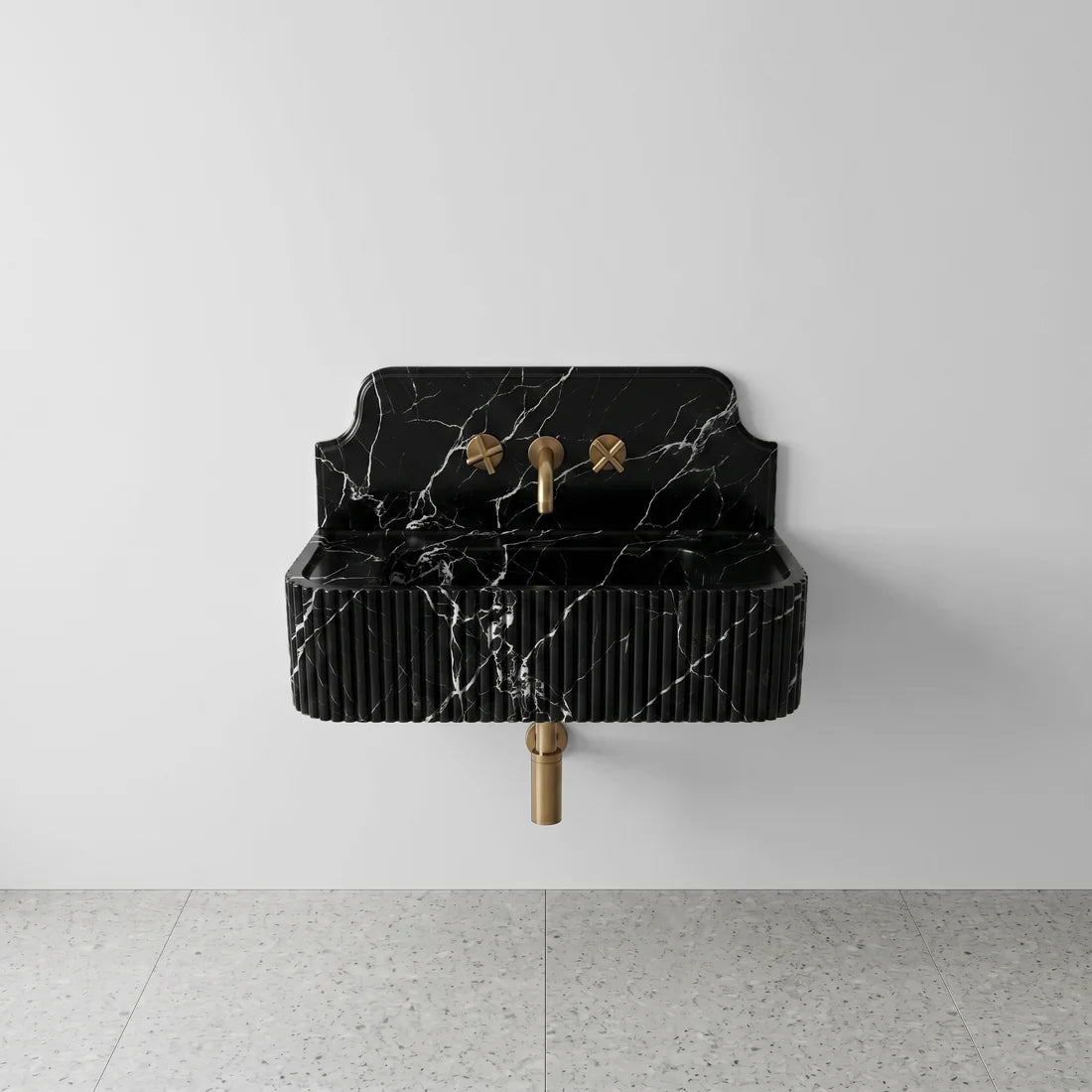 Nero Marquina Marble Backsplash Sink - Fluted