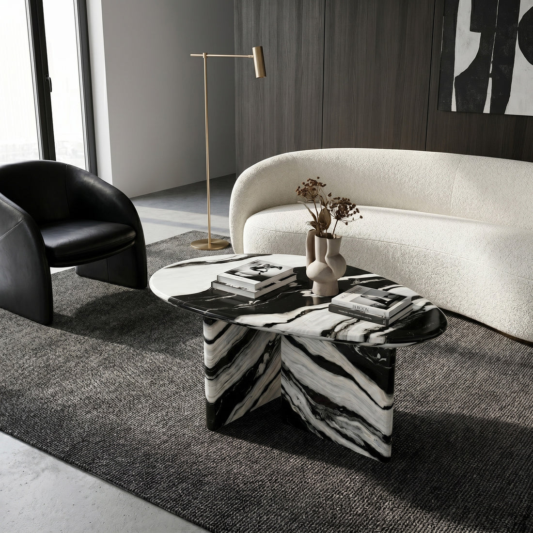 Panda White Marble Coffee Table - Pebble