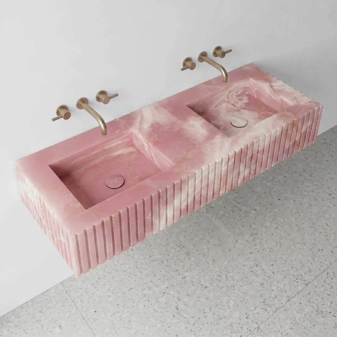 Pink Onyx Double Sink - Fluted
