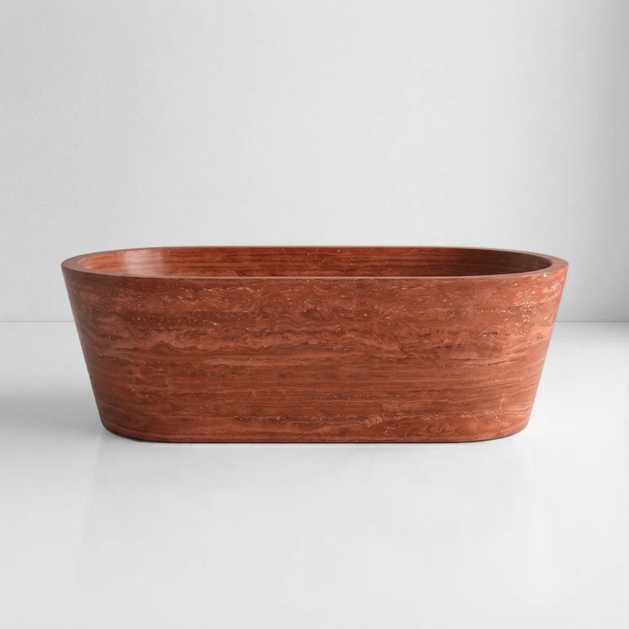 Red Travertine Freestanding Bathtub - Tapered