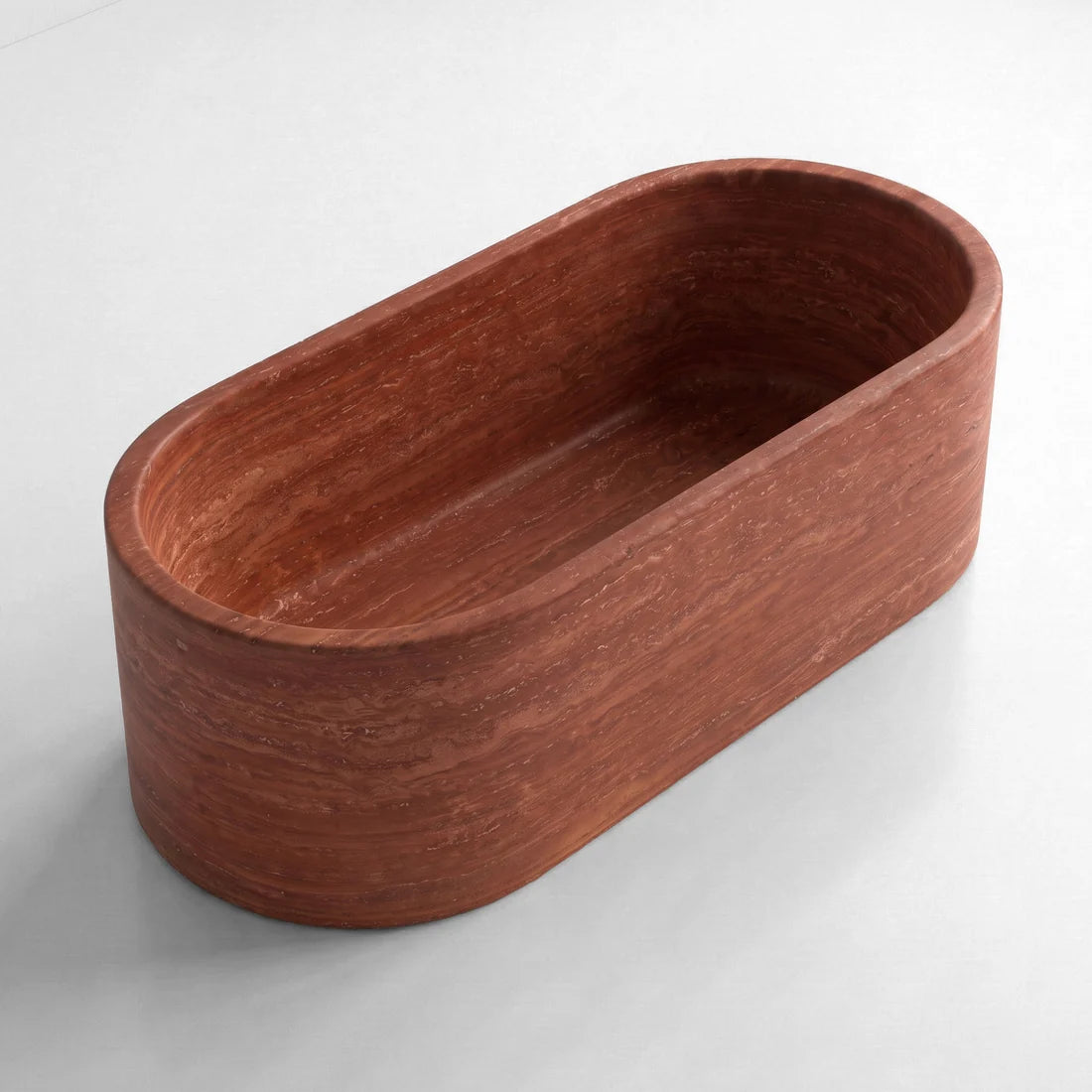 Red Travertine Freestanding Bathtub - Elliptical