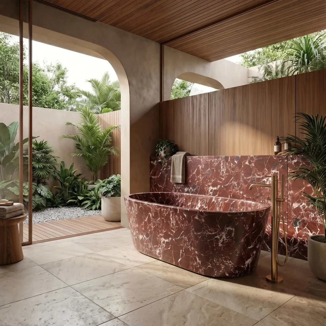 Rosso Levanto Marble Freestanding Bathtub - Tapered