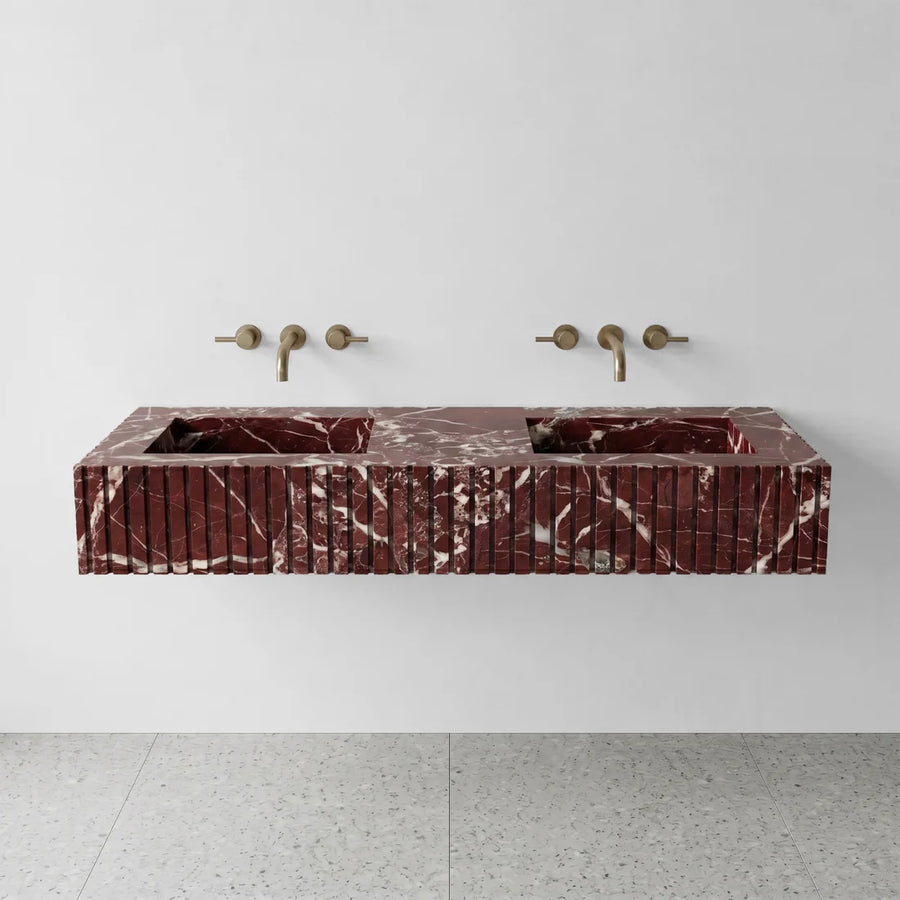 Rosso Levanto Marble Double Sink - Fluted