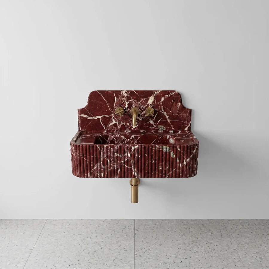 Rosso Levanto Marble Backsplash Sink - Fluted