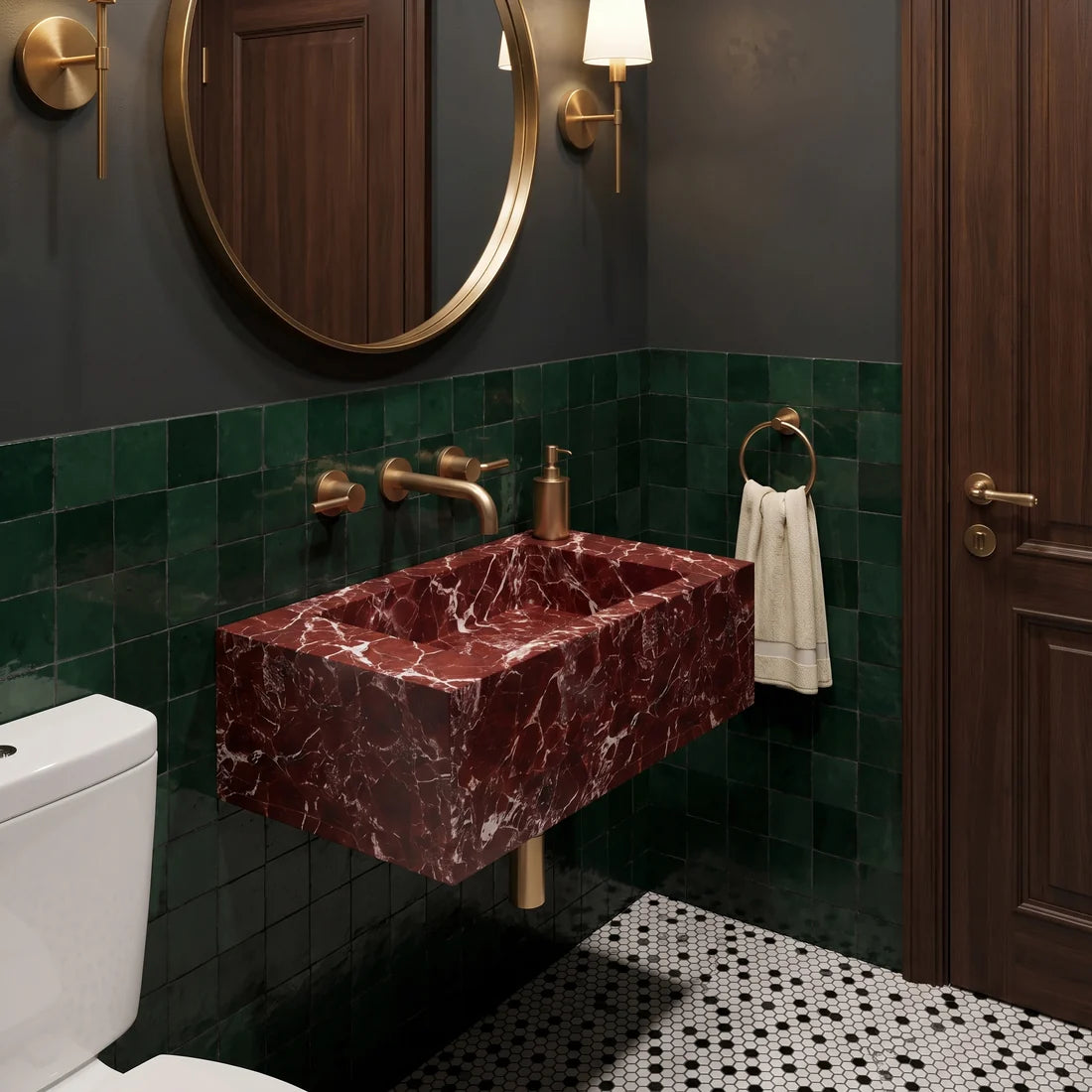 Rosso Levanto Marble Powder Room Basin - Mini