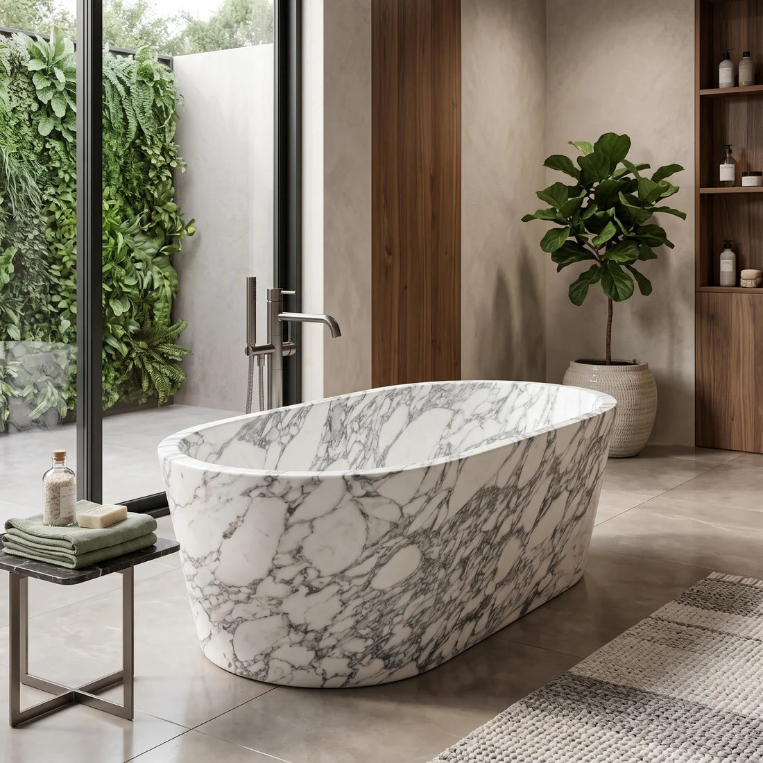 Arabescato Marble Freestanding Bathtub - Tapered