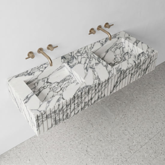 Arabescato Marble Double Sink - Fluted