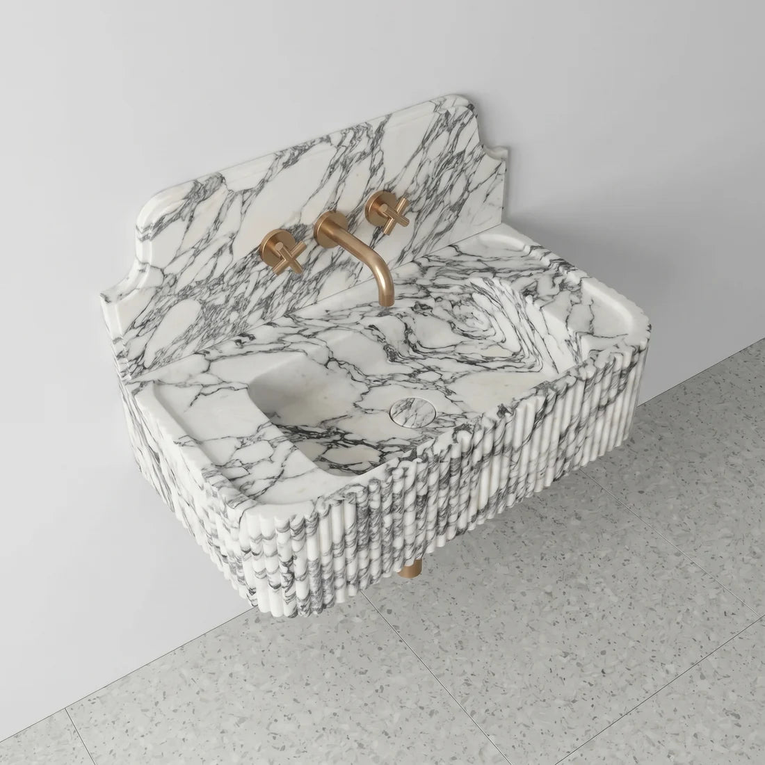 Arabescato Marble Backsplash Sink - Fluted