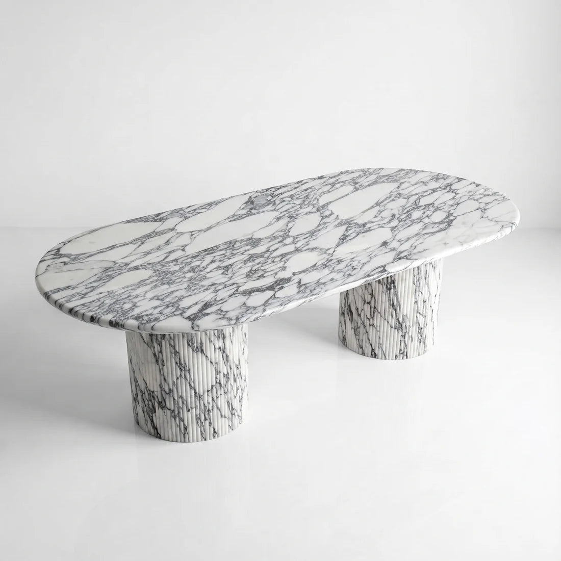 Arabescato Marble Oval Dining Table - Fluted