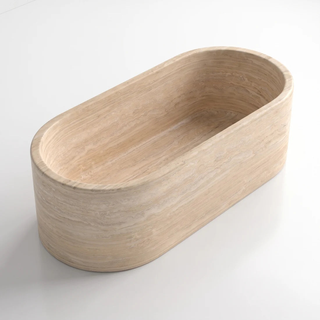 Beige Travertine Freestanding Bathtub - Elliptical