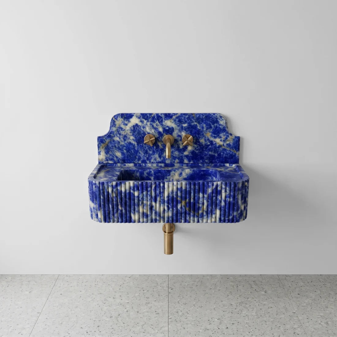 Blue Sodalite Marble Backsplash Sink - Fluted