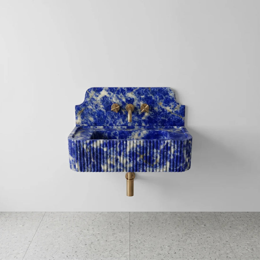 Blue Sodalite Marble Backsplash Sink - Fluted