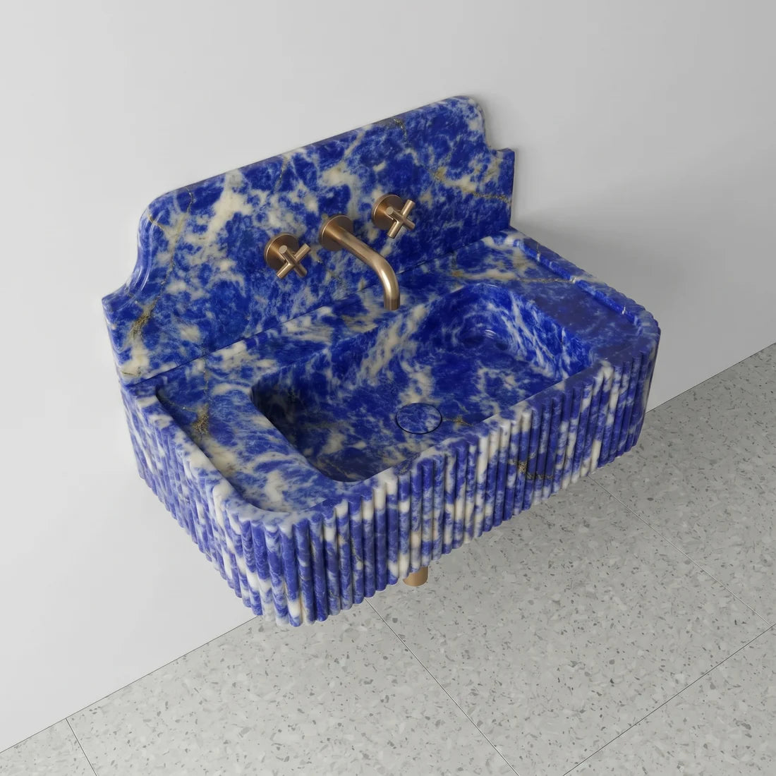 Blue Sodalite Marble Backsplash Sink - Fluted