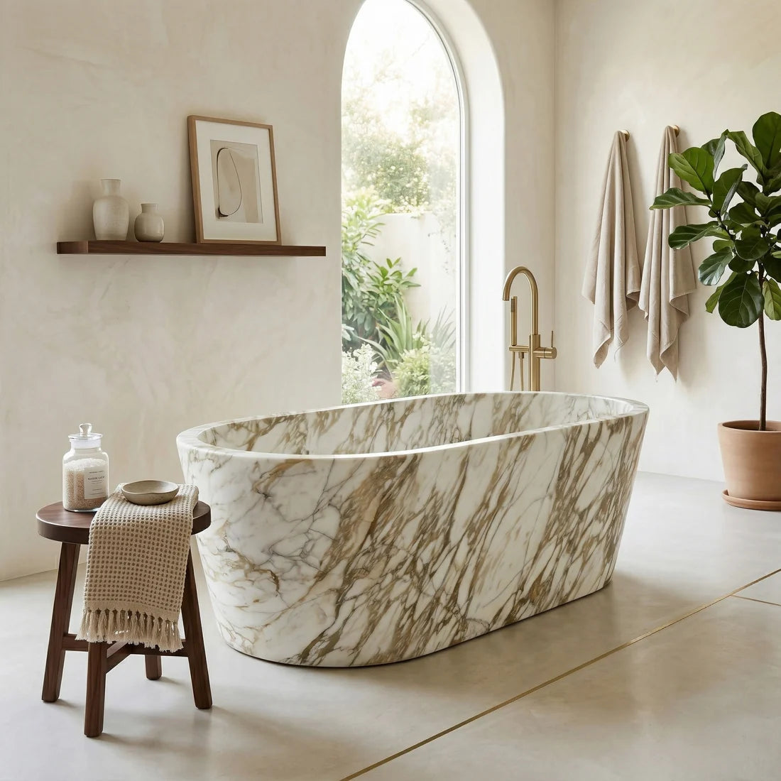 Calacatta Gold Marble Freestanding Bathtub - Tapered