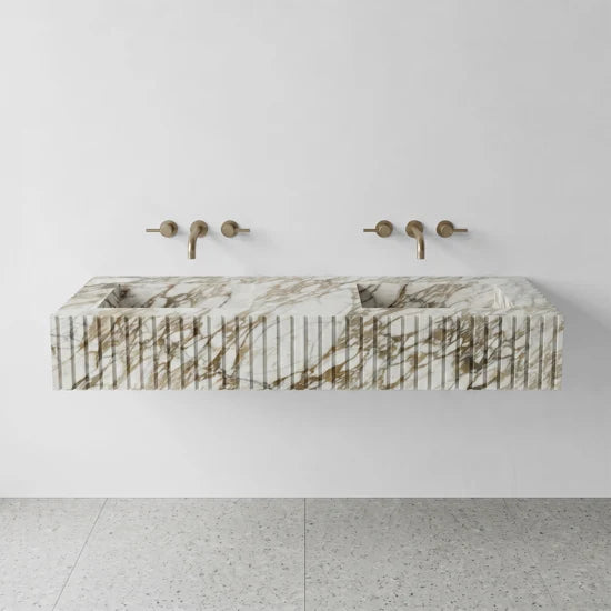 Calacatta Gold Marble Double Sink - Fluted