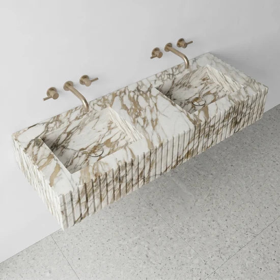 Calacatta Gold Marble Double Sink - Fluted