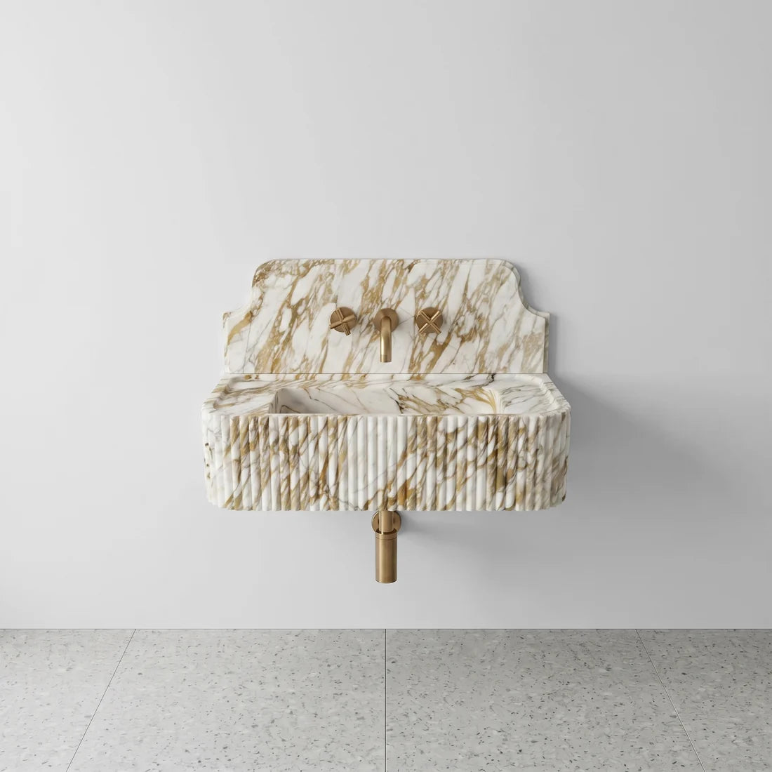 Calacatta Gold Marble Backsplash Sink - Fluted