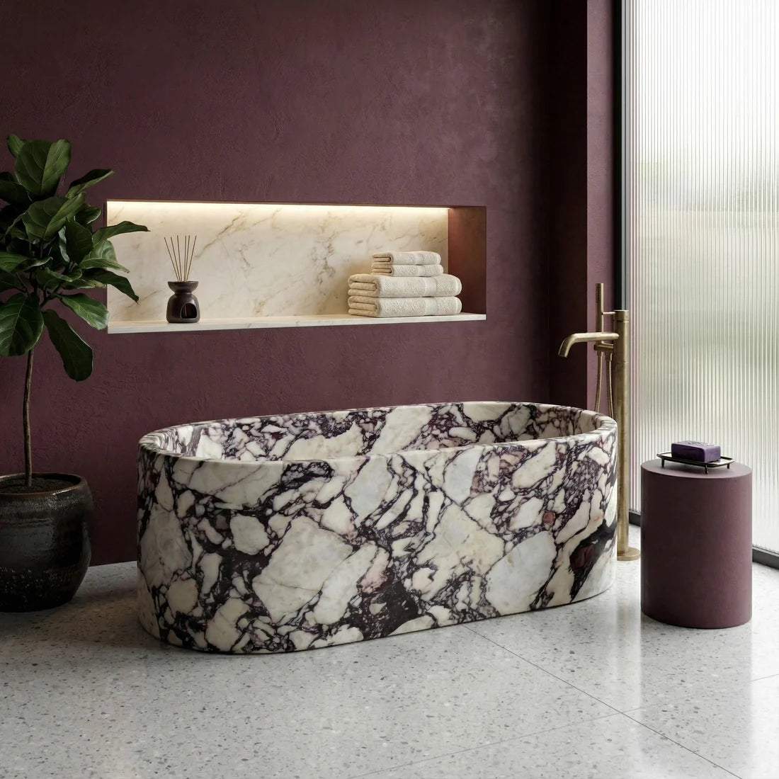 Calacatta Viola Marble Freestanding Bathtub - Elliptical