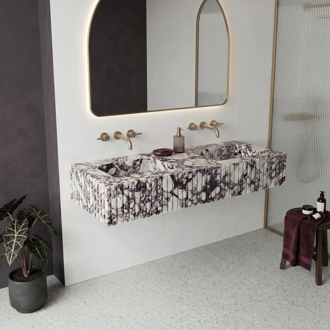 Calacatta Viola Extra Marble Double Sink - Fluted