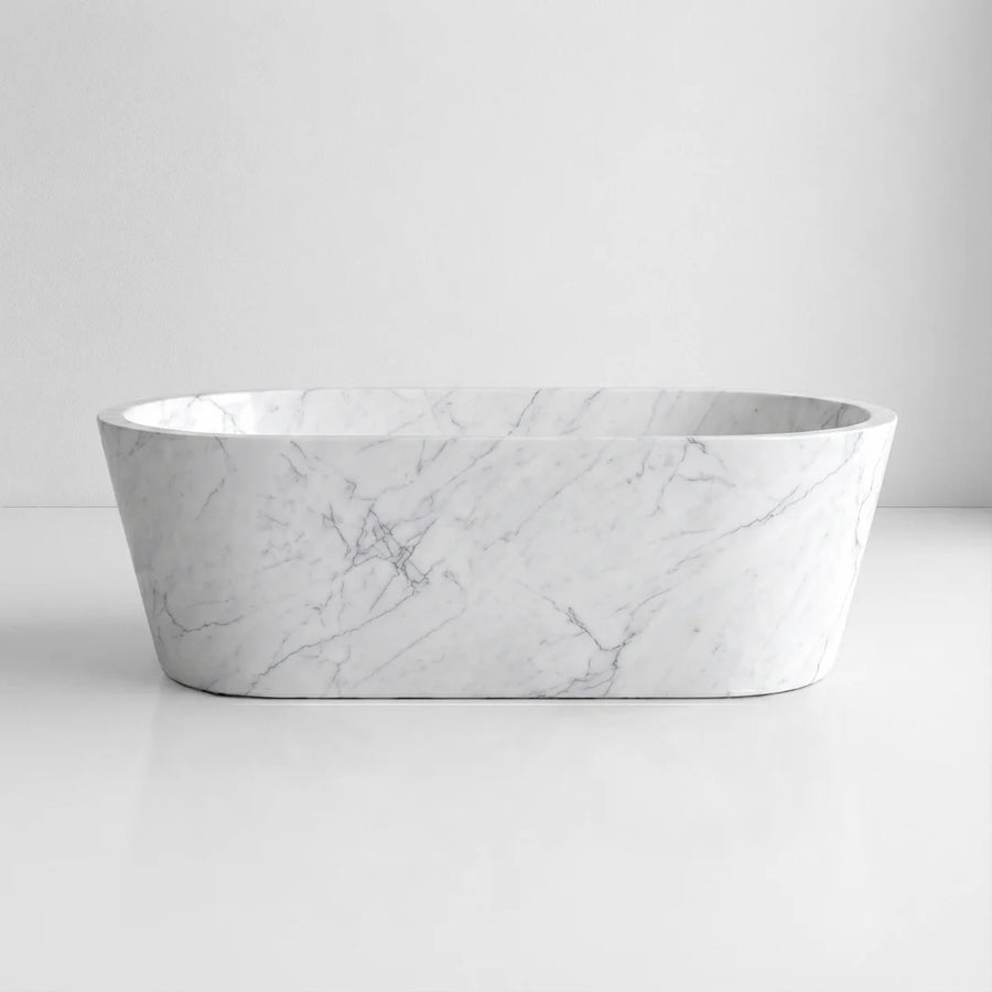 White Carrara Marble Freestanding Bathtub - Tapered
