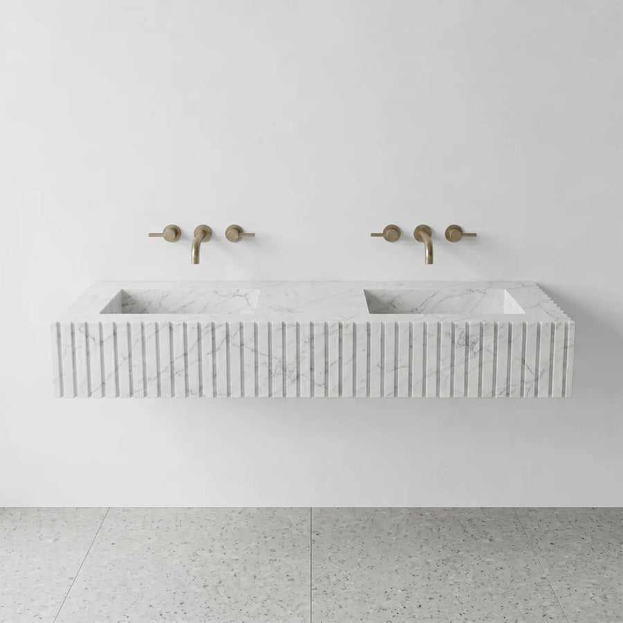 White Carrara Marble Double Sink - Fluted