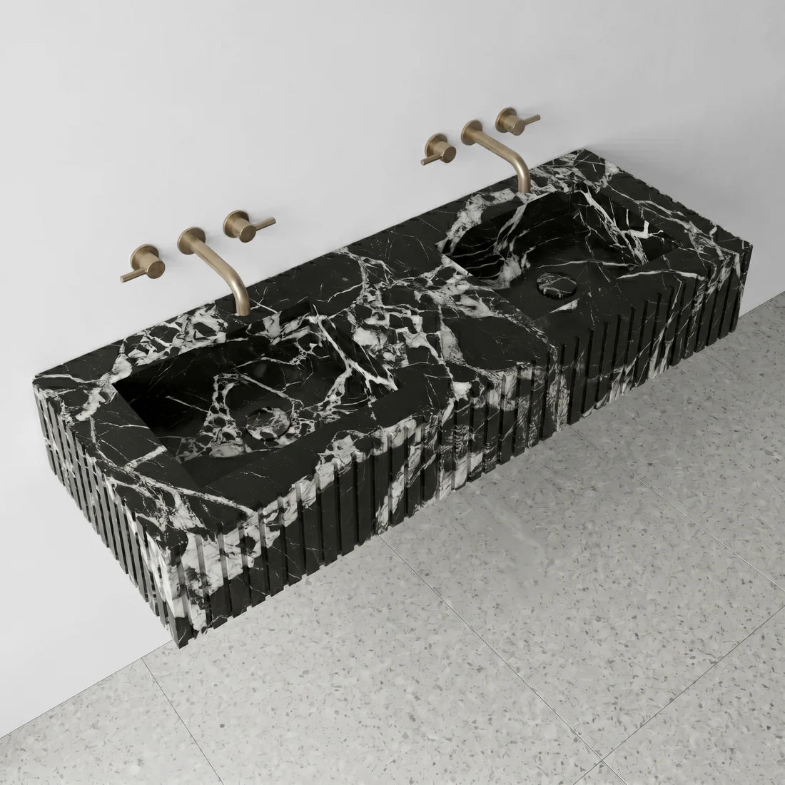 Grand Antique Marble Double Sink - Fluted
